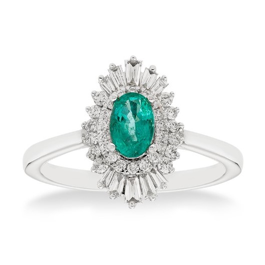 Victor - #LD5334KGEW (Photo) Style 46, 14KT white gold, oval genuine emerald and diamond fashion ring, 3/8 CT TW, 6x4 Oval Emerald