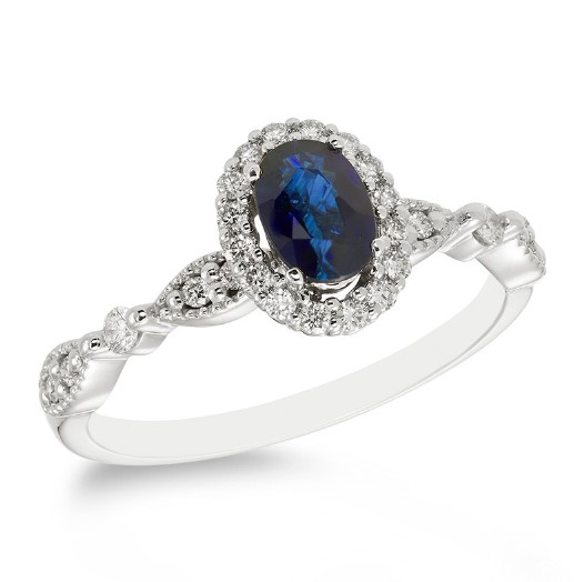 Victor - #LD5338KOVGSW (Photo) Heirloom Elegance, 14KT white gold, oval genuine sapphire and diamond fashion ring, 1/4 CT TW, 6x4 Oval Sapphire