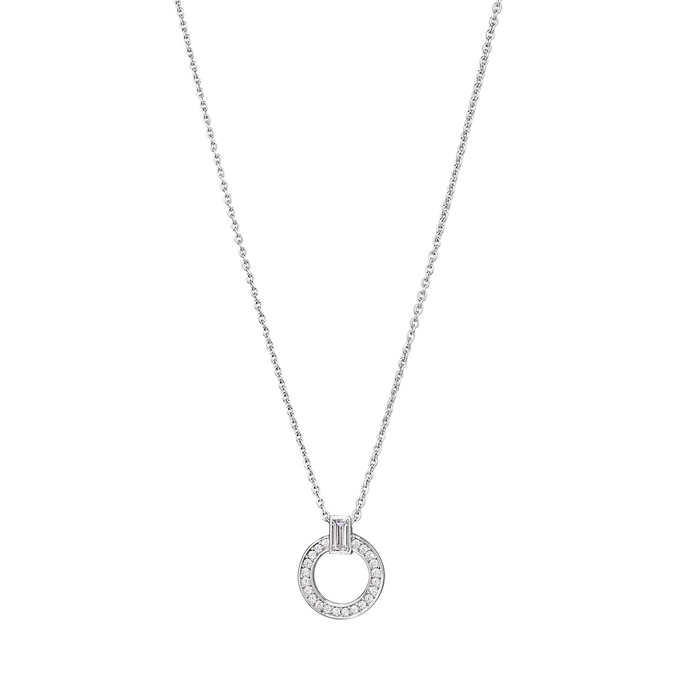 Platinum Finish Sterling Silver Micropave Open Circle Pendants with Simulated Diamonds on 16" - 18" Adjustable Chain