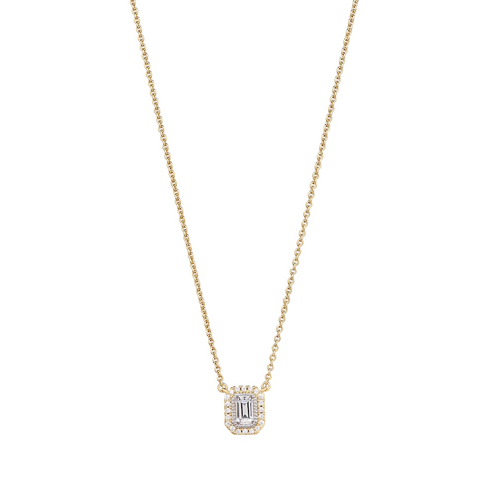 Gold Vermeil and Platinum Finish Sterling Silver Micropave Octagon Necklace with Simulated Diamonds