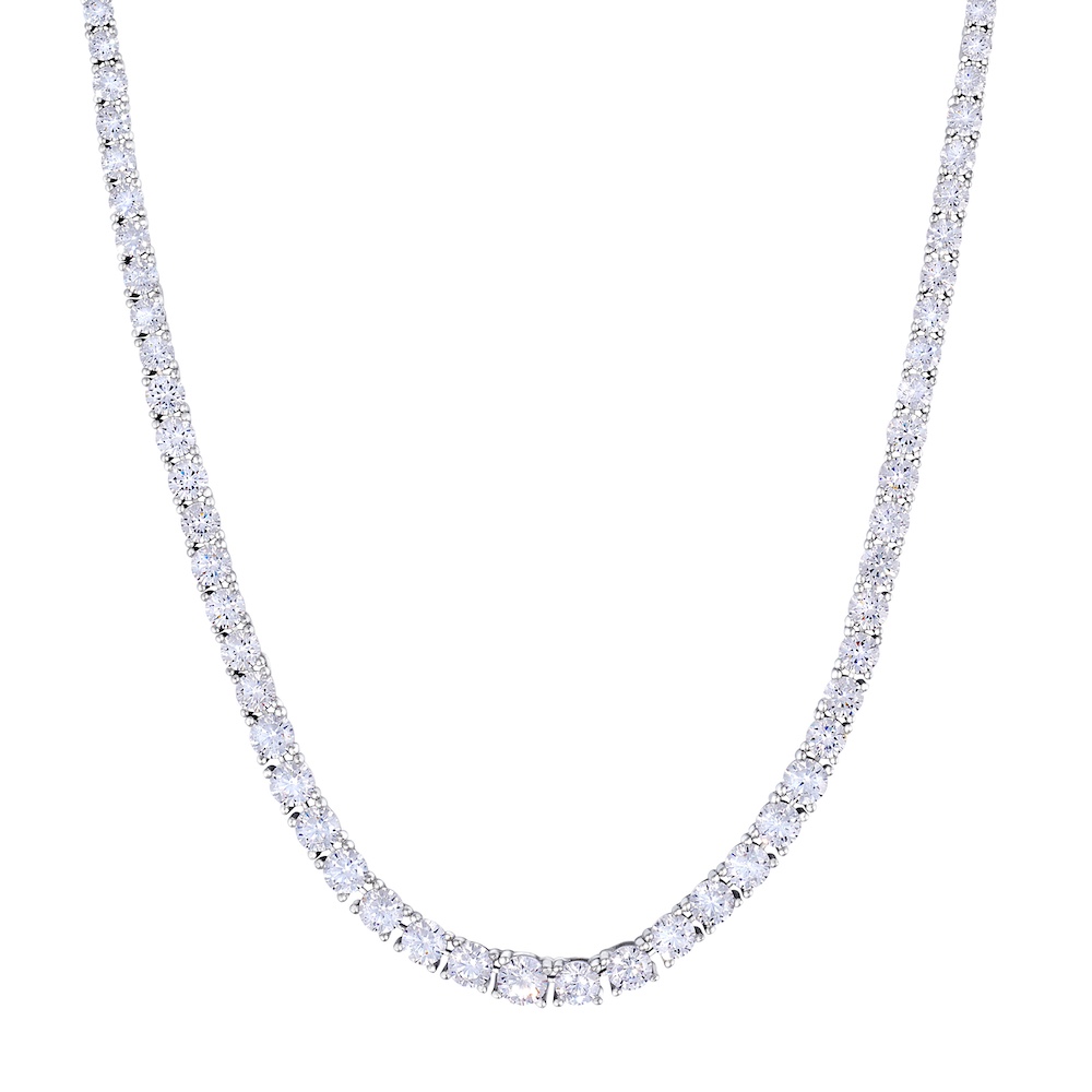 Platinum Finish Sterling Silver Micropave Necklace with Graduated Simulated Diamonds  18"
