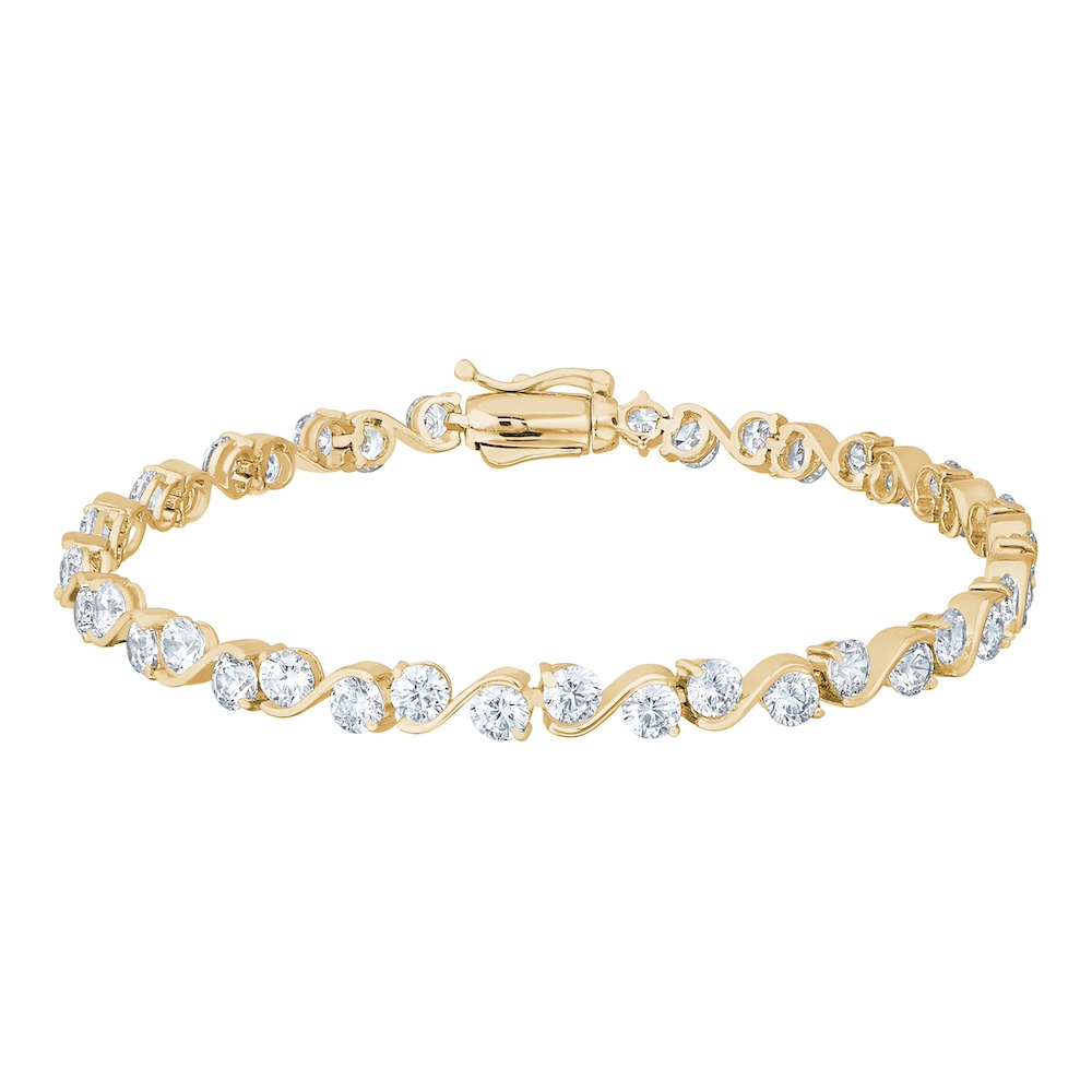 Gold Vermeil Sterling Silver Two Stone Waves Bracelet with Simulated Diamond