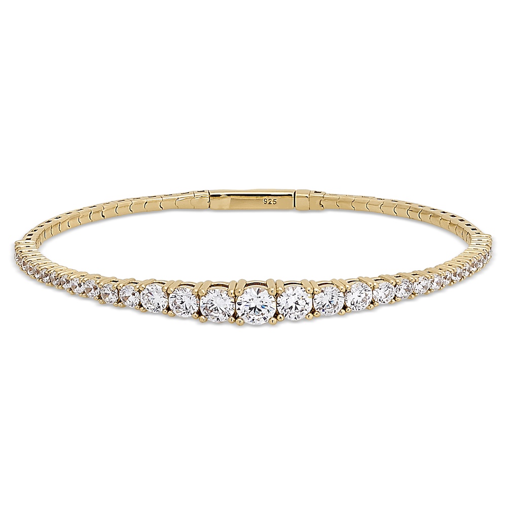 Gold Vermeil Sterling Silver Single Row Flexible Bracelet with Large Graduated Simulated Diamonds