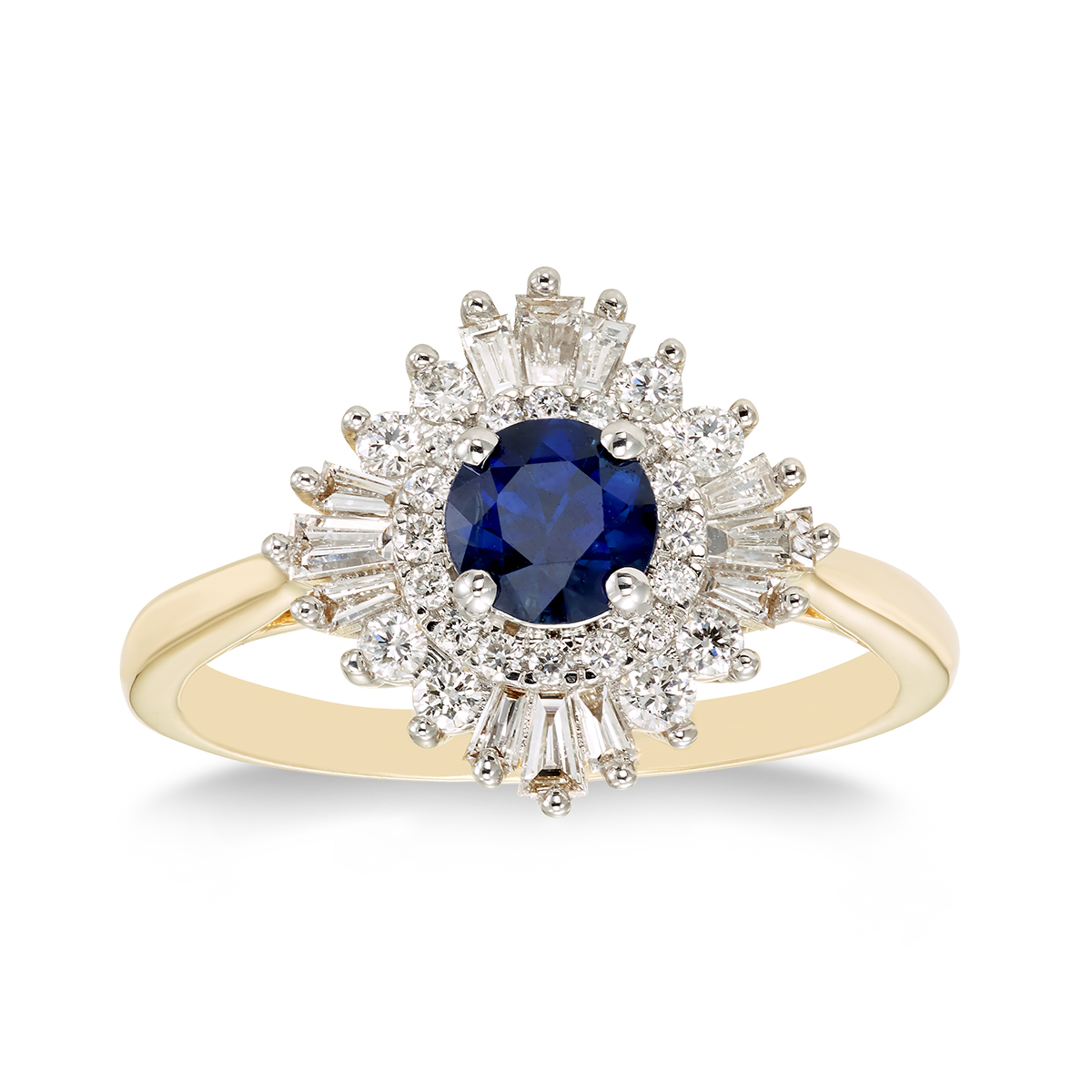 Ballerina-Style 14KT Yellow Gold, Round Genuine Sapphire and Diamond Fashion Ring: 1/2 CTTW