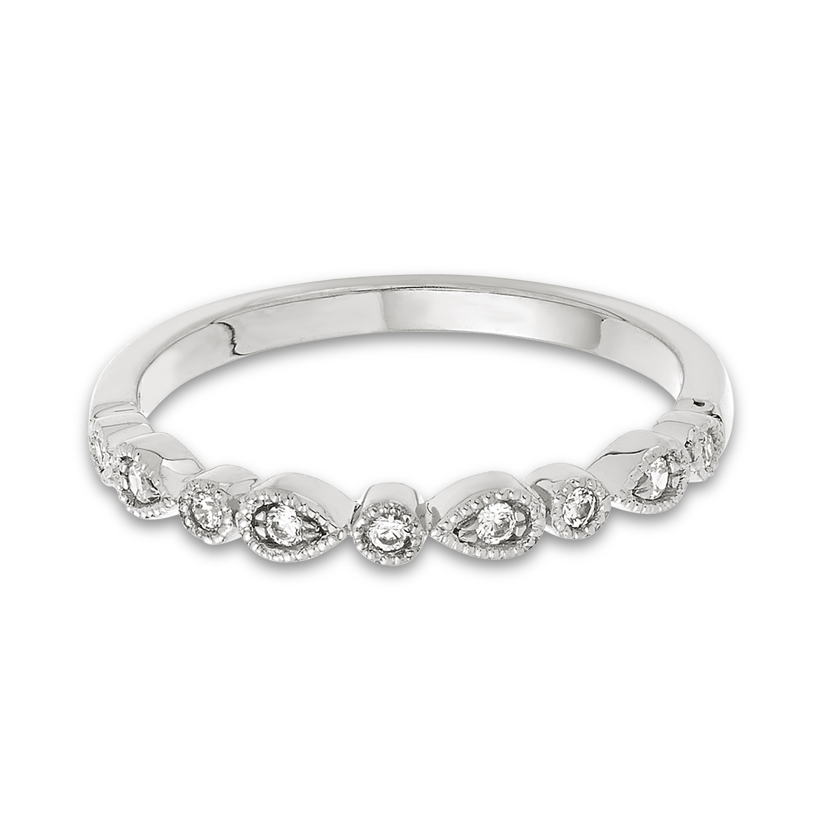 STACKABLES 10KT White Gold, Vintage-Inspired Diamond Band: 0.10 CTTW