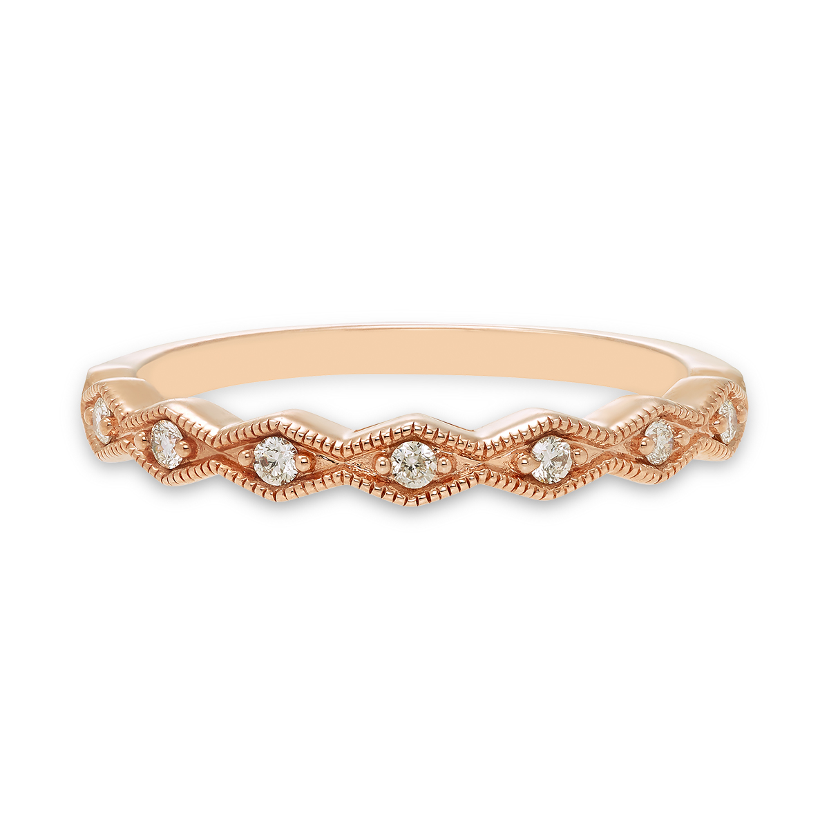 STACKABLES 14KT Rose Gold Band with a Diamond-Shaped Pattern and Round Diamonds: 0.10 CTTW