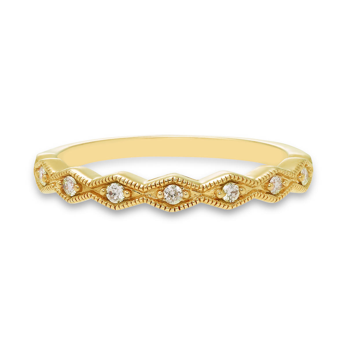 STACKABLES 14KT Yellow Gold Band with a Diamond-Shaped Pattern and Round Diamonds: 0.10 CTTW
