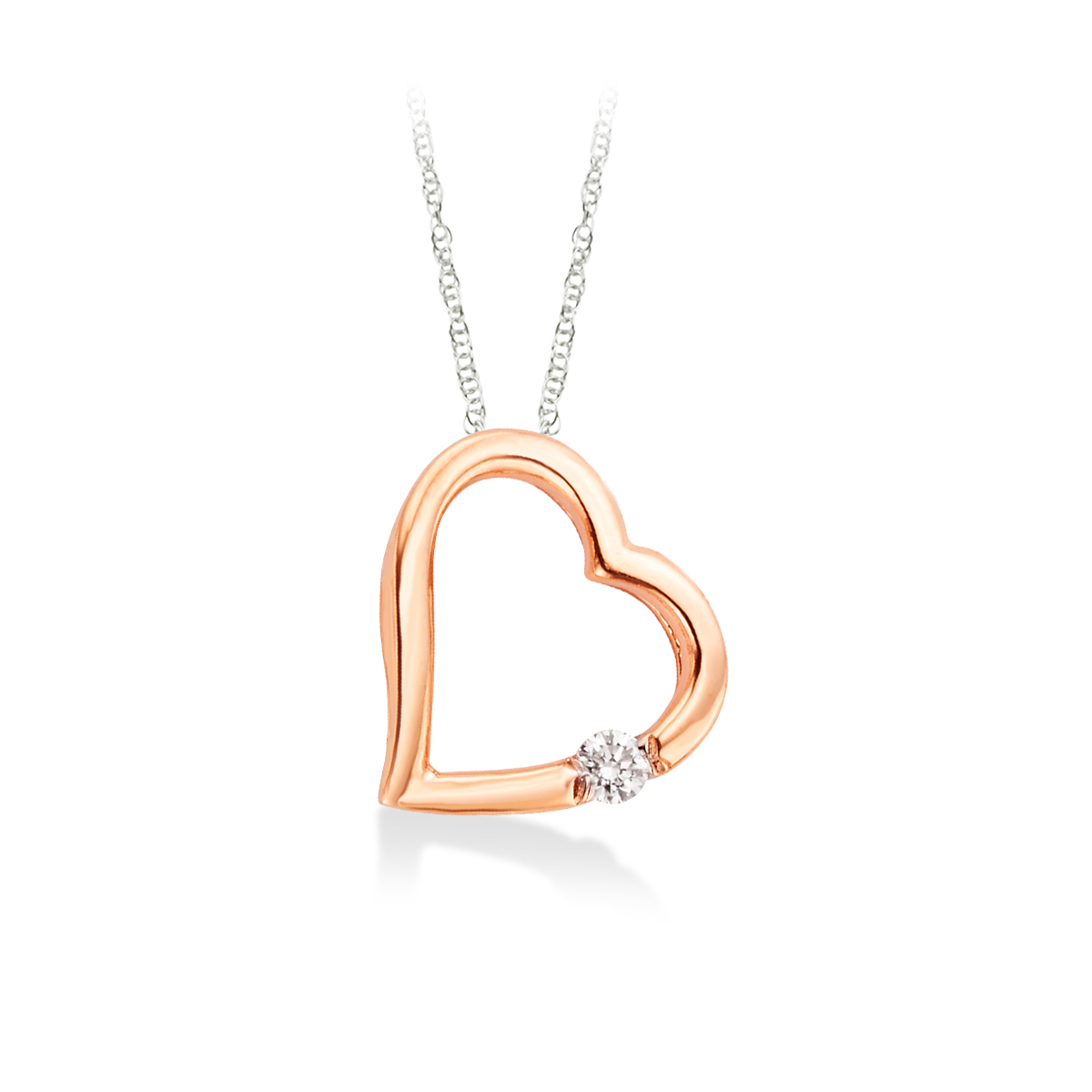 Rose Gold Diamond Heart Pendant; 0.06 CT Diamond