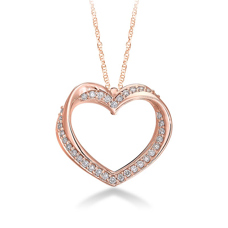 Rose Gold Diamond Heart Twist Pendant: 0.25 CTTW Diamond