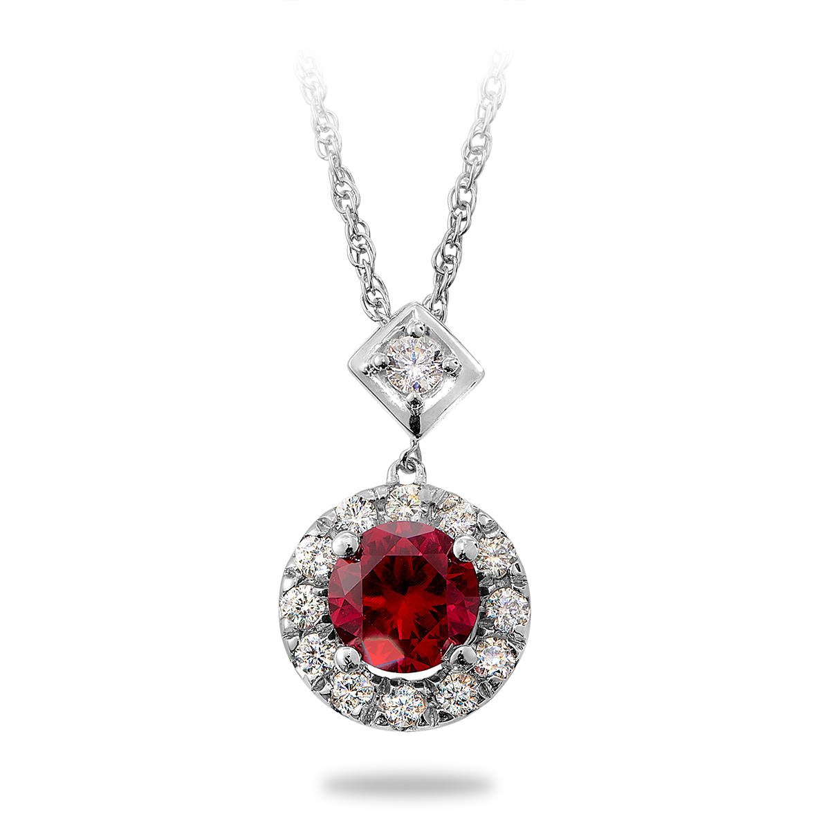 Sterling Silver-Cubic Zirconia and Synthetic Ruby Round Halo Fashion Pendant