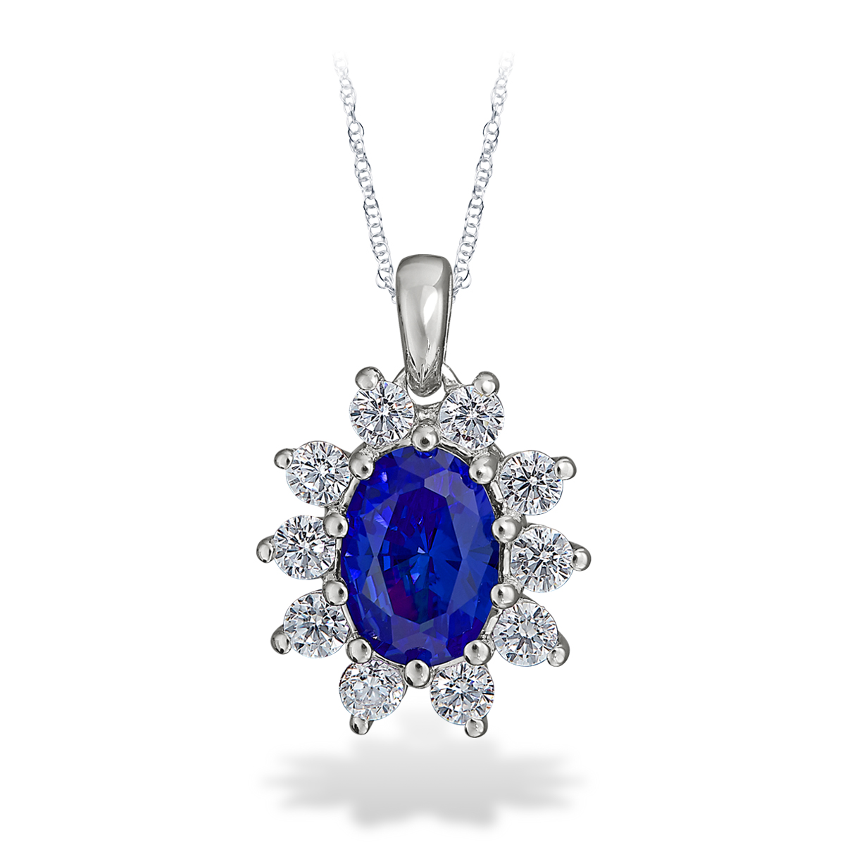 Sterling Silver, Cubic Zirconia, and Synthetic Sapphire Oval Fashion Pendant