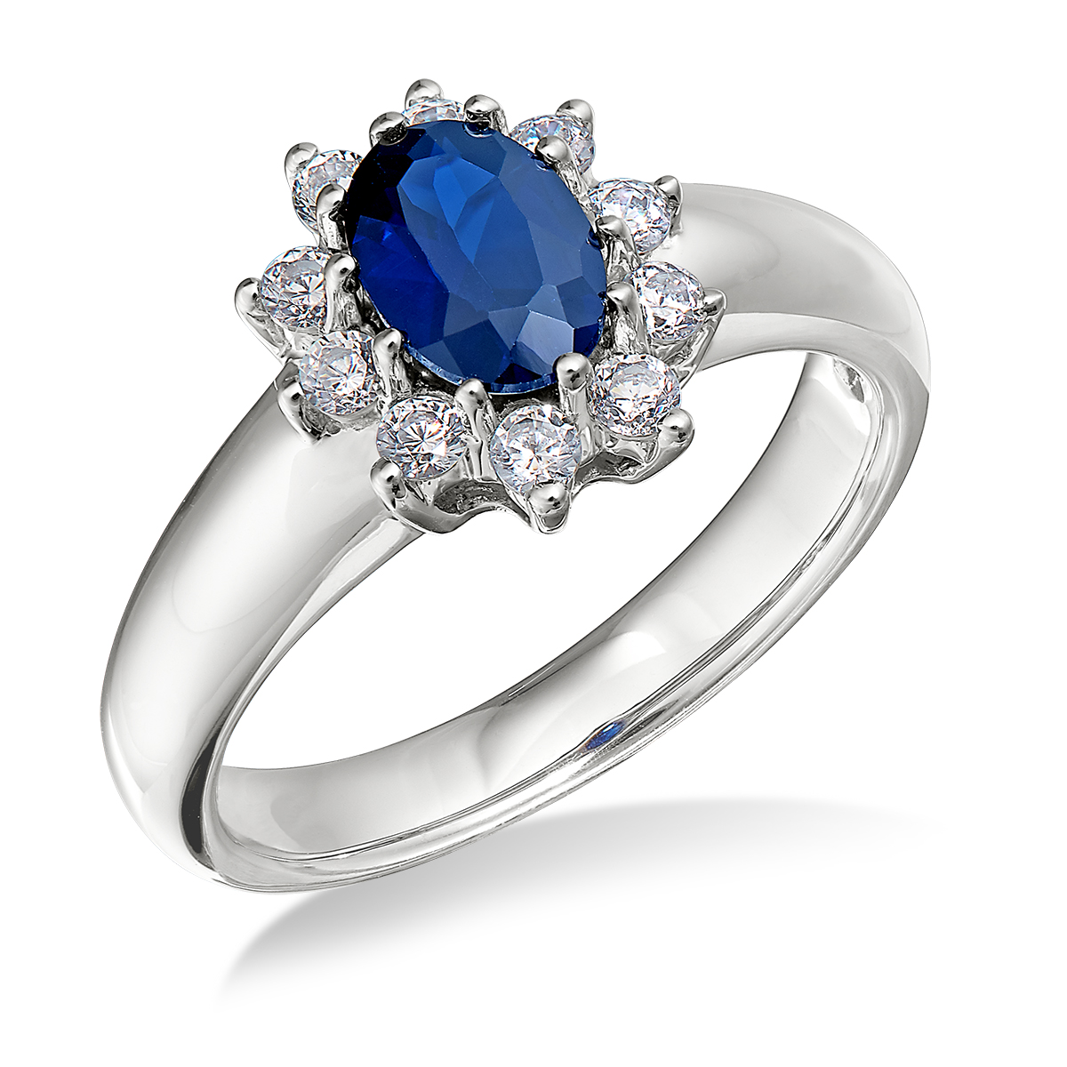 Sterling Silver, Cubic Zirconia, and Synthetic Sapphire Oval Fashion Ring