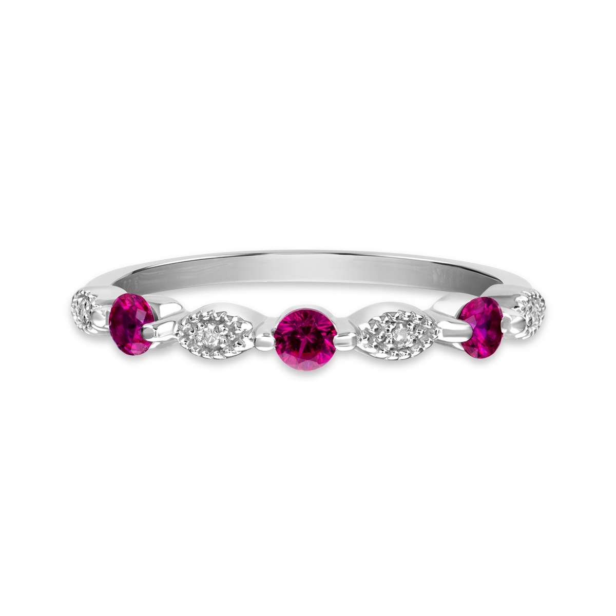 Sterling Silver, Diamond and Synthetic Ruby Stackable Band