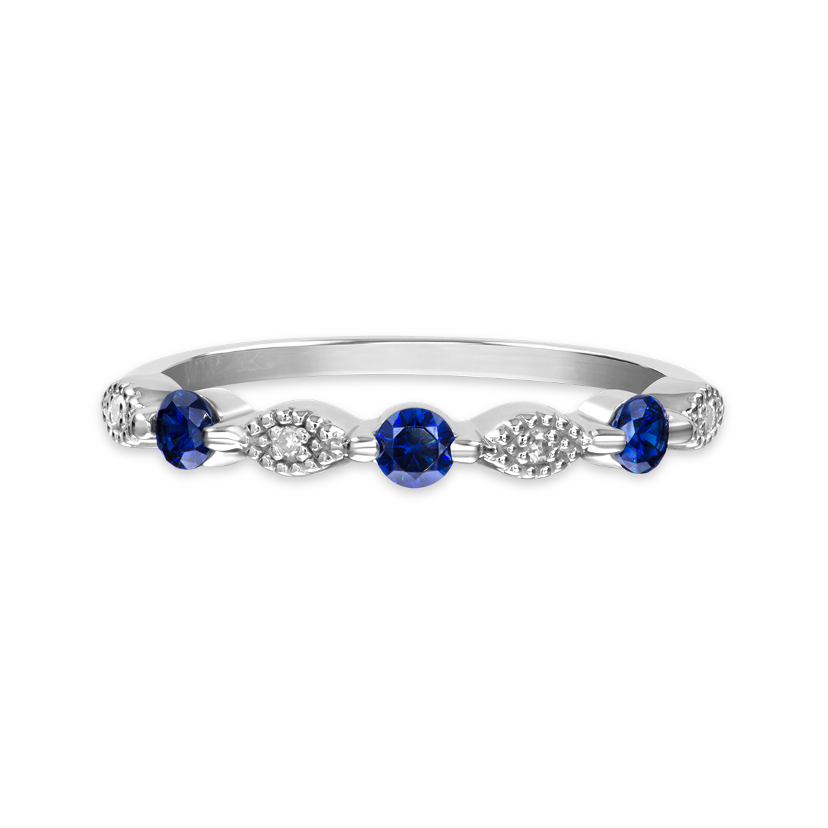 Sterling Silver, Diamond and Synthetic Sapphire Stackable Band
