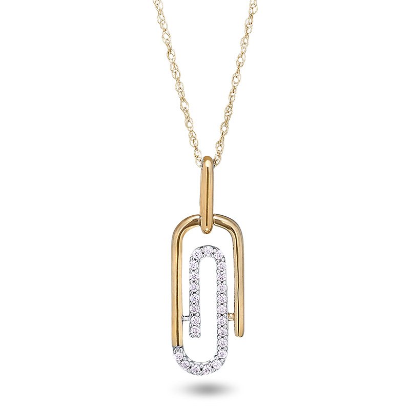 Two-Tone Gold Paper Clip Pendant: 0.10 CTTW Diamond