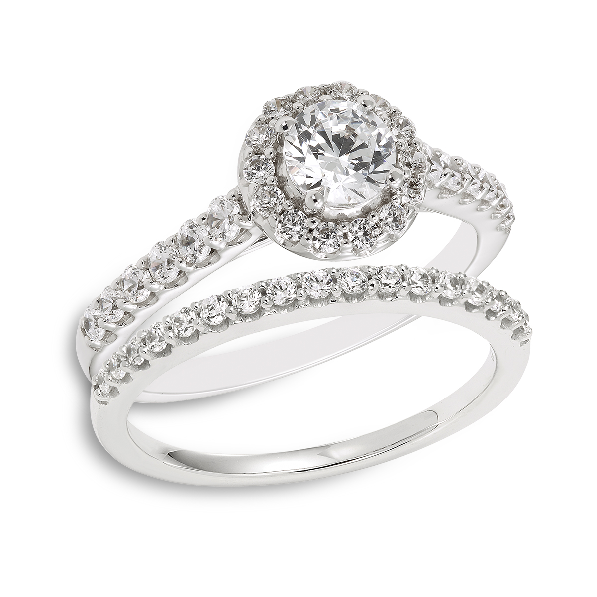 Quinley 14KT White Gold, Round Halo Diamond Bridal Set: 1 CTTW