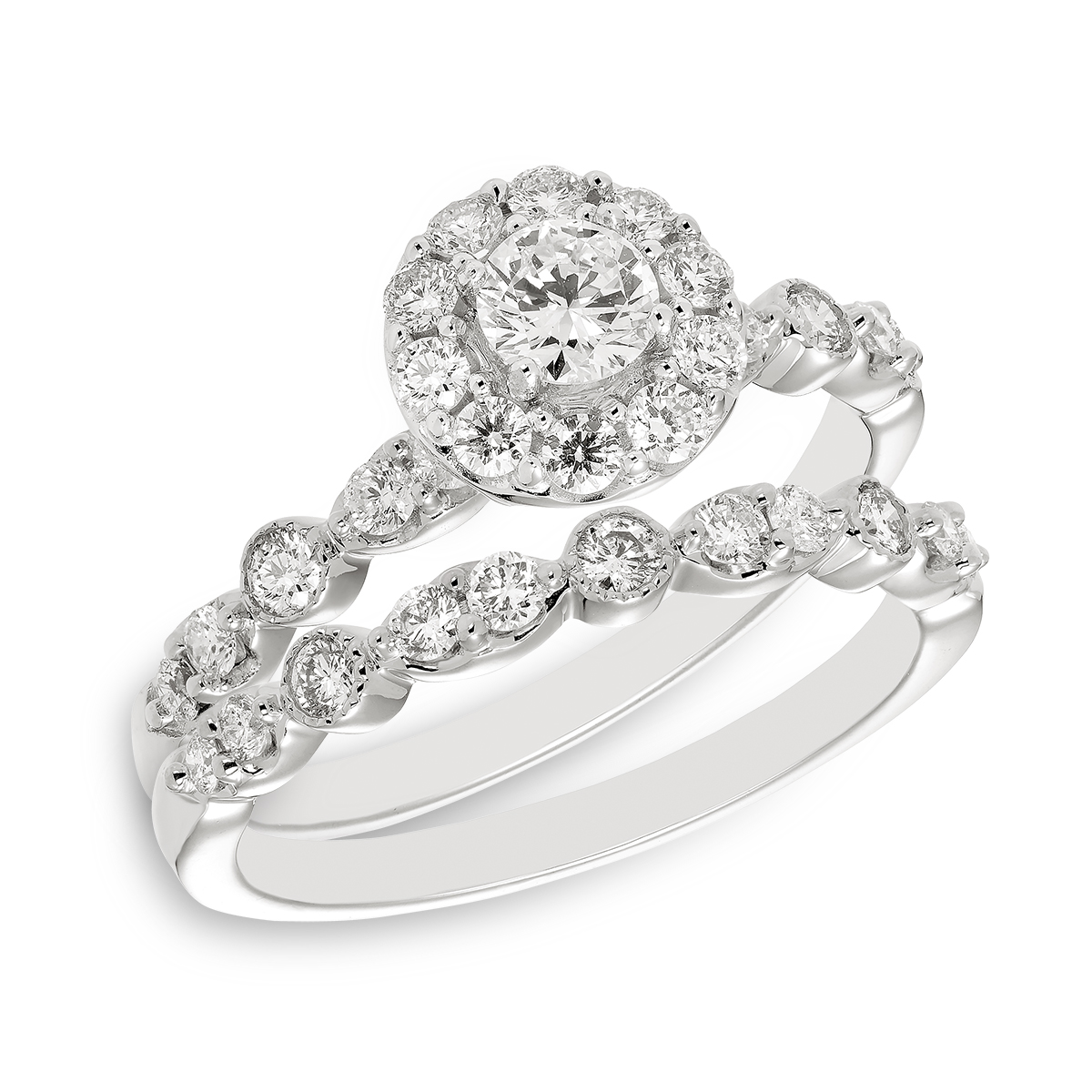 Heirloom Elegance Whitney, 14KT White Gold Round Bridal Set: 1 CTTW