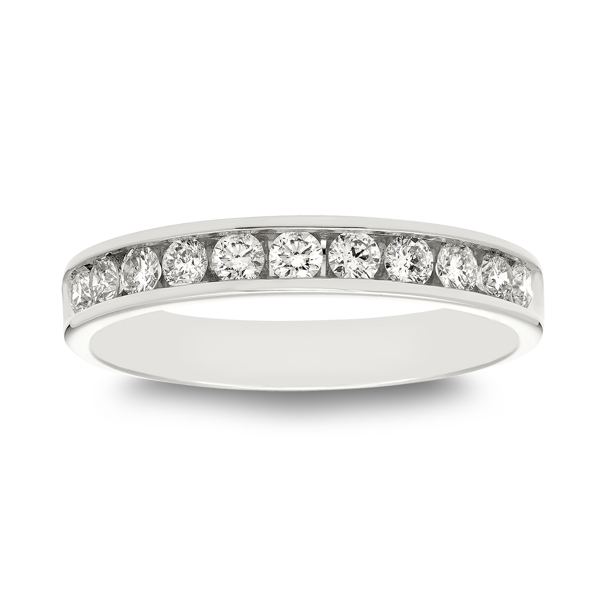 14KT White Gold, Round Diamond Channel Band: 1 CTTW
