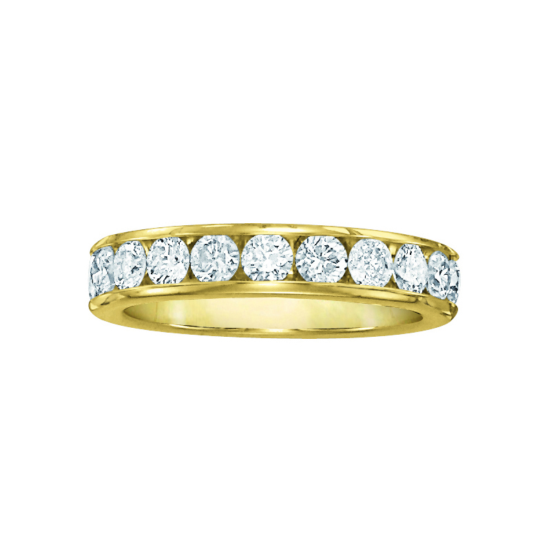 14KT Yellow Gold, Round Diamond Channel Band: 1 CTTW