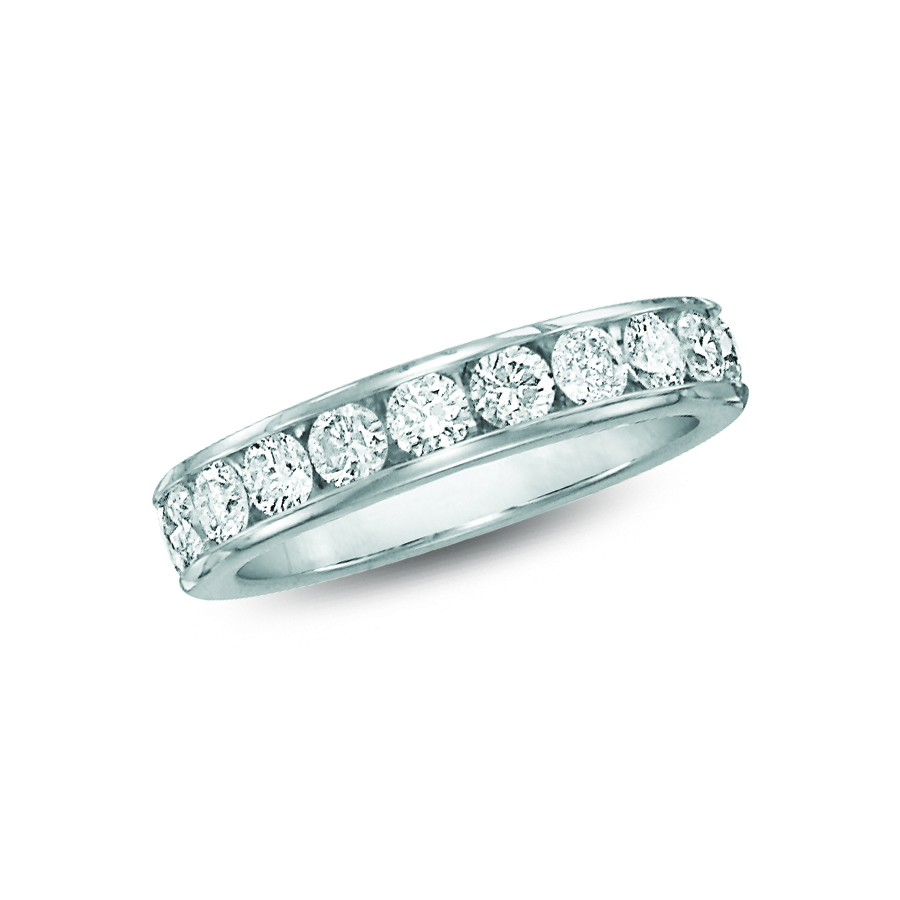 14KT White Gold, Round Diamond Channel Band: 1 CTTW
