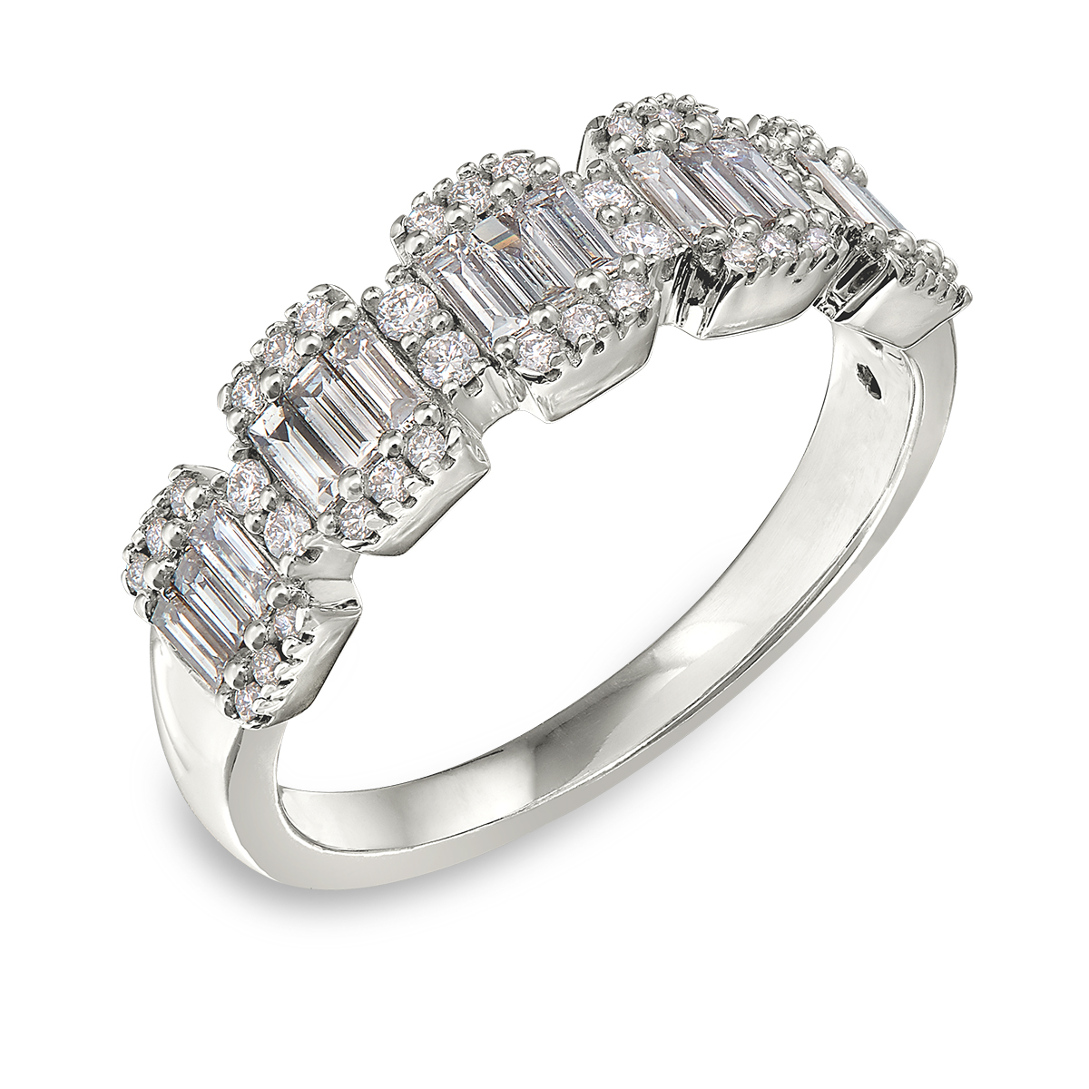 Affinity 14KT White Gold Round and Baguette Diamond Band: 0.75 CTTW