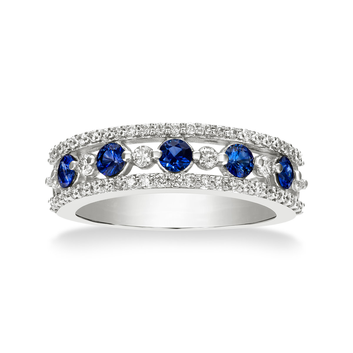  14KT White Gold Diamond and Genuine Sapphire Diamond Band: 0.375 CTTW