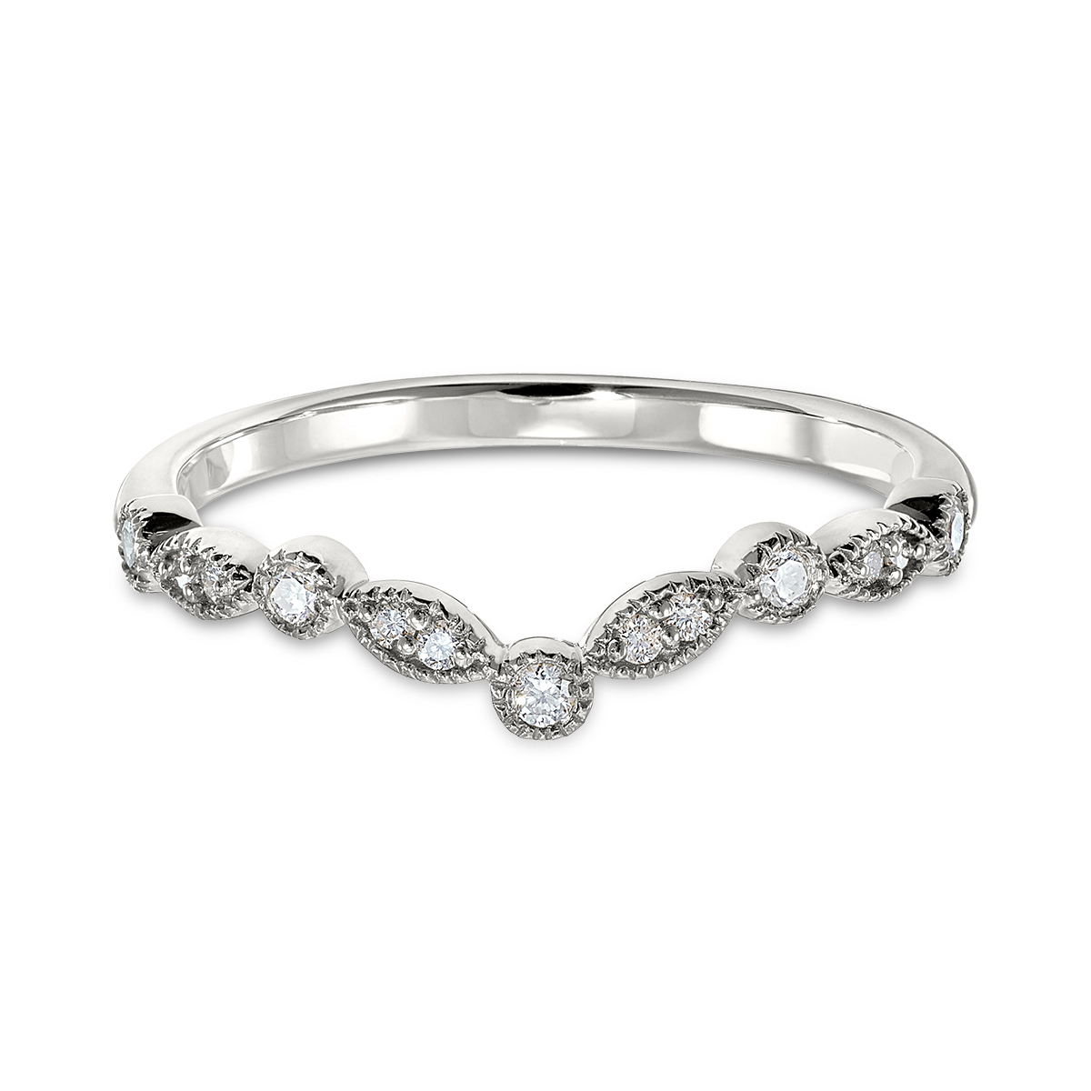 STACKABLES 14KT White Gold, Chevron-Style Diamond Band: 0.13 CTTW