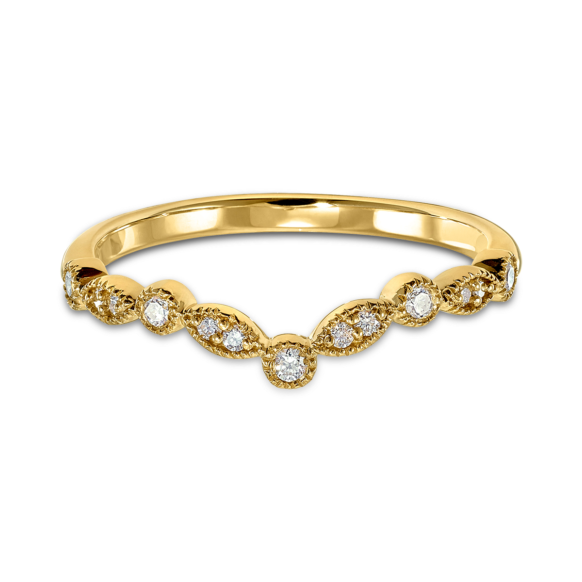 STACKABLES 14KT  Yellow Gold, Chevron-Style Diamond Band: 0.13 CTTW