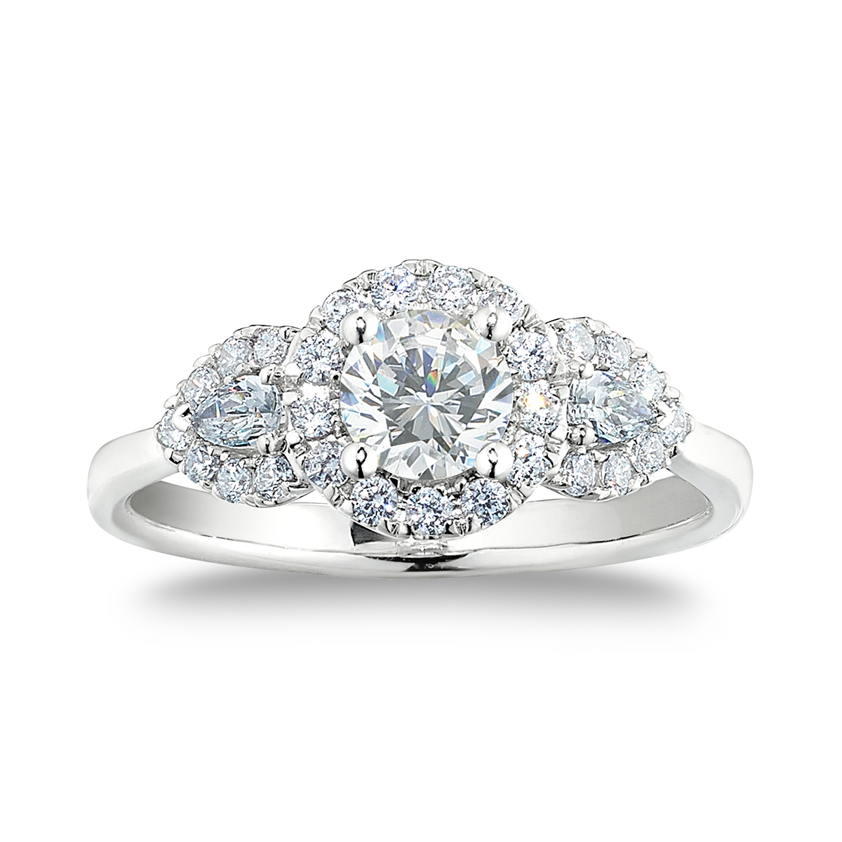 Ariel 14KT White Gold, 3-Stone, Round and Pear-Shaped Diamond Ring: 1  CTTW