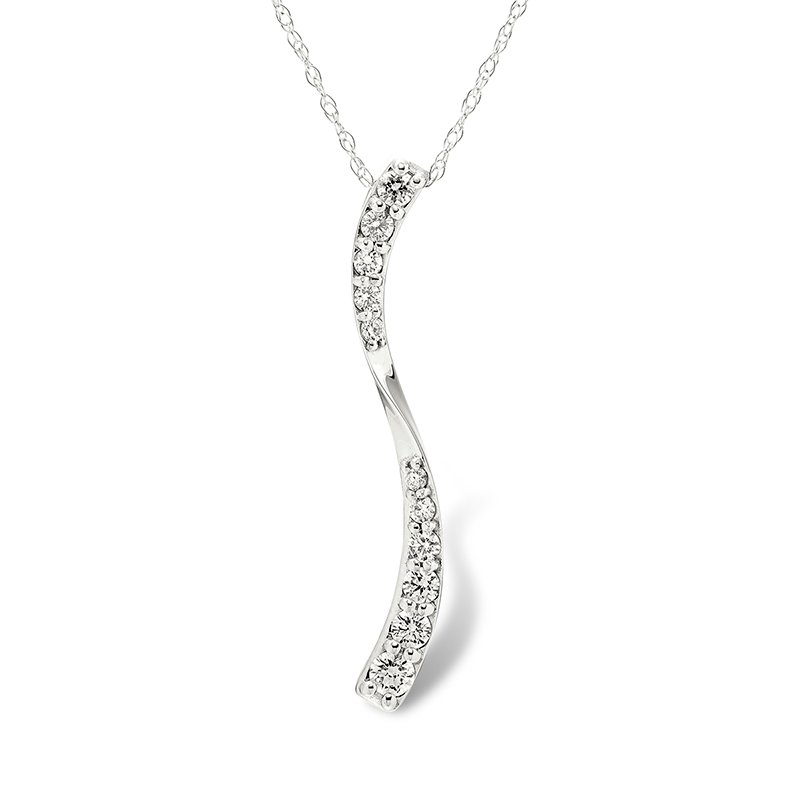 White Gold, Curved Diamond Pendant: 0.20 CTTW Diamond