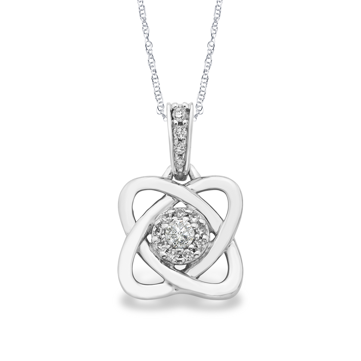 White Gold Crossed Hearts Diamond Pendant: 0.13 CTTW Diamond