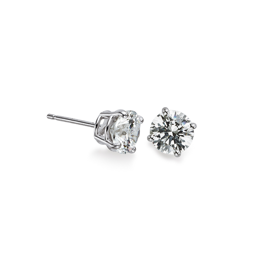 14KT White Gold and Round Diamond Stud Earrings: 1.00 CTTW Diamonds