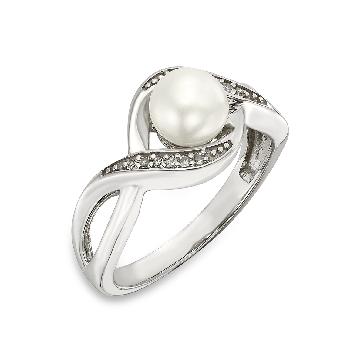 10KT White Gold, Cultured Pearl and Diamond Fashion Ring