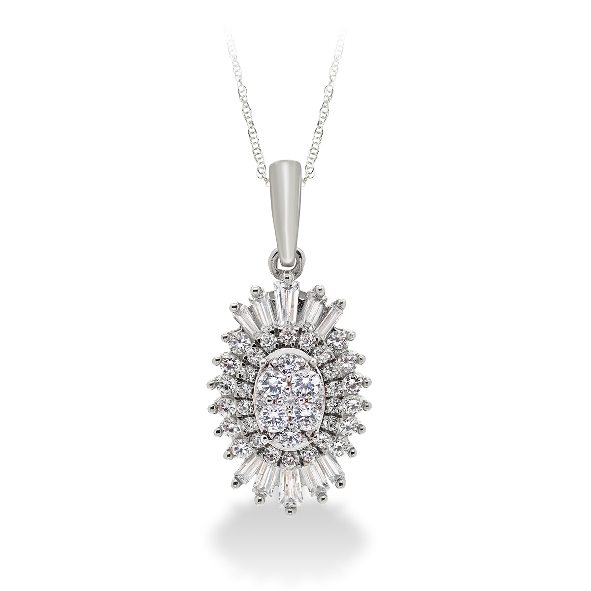White Gold Oval Diamond Fashion Pendant: 0.5 CTTW Diamond