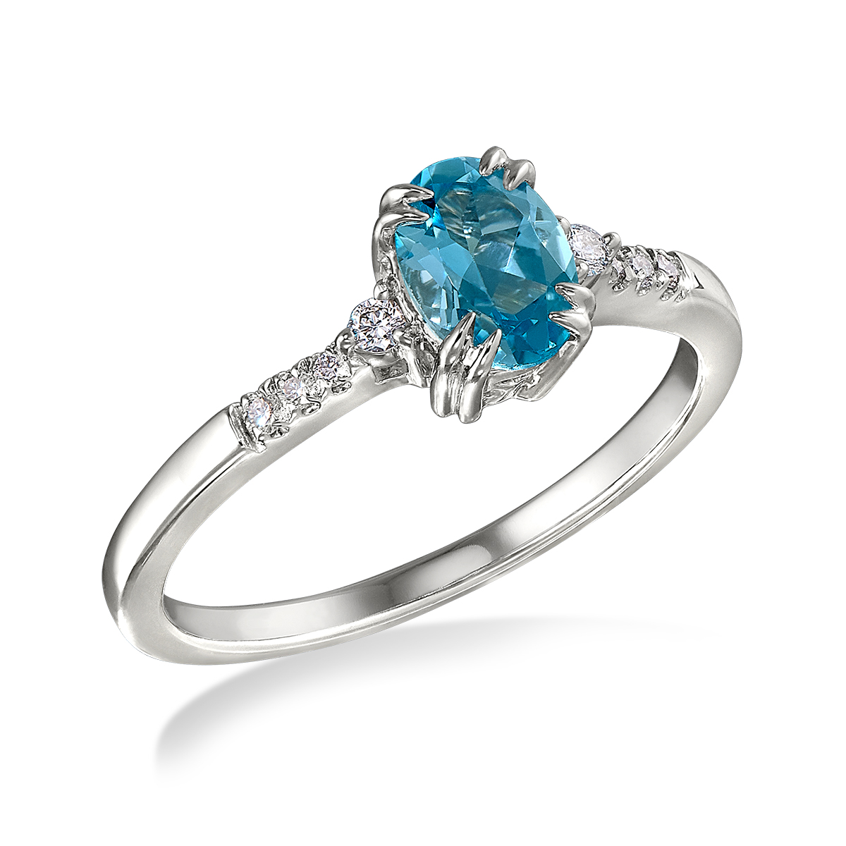 10KT White Gold, Oval Genuine Blue Topaz and Diamond Fashion Ring