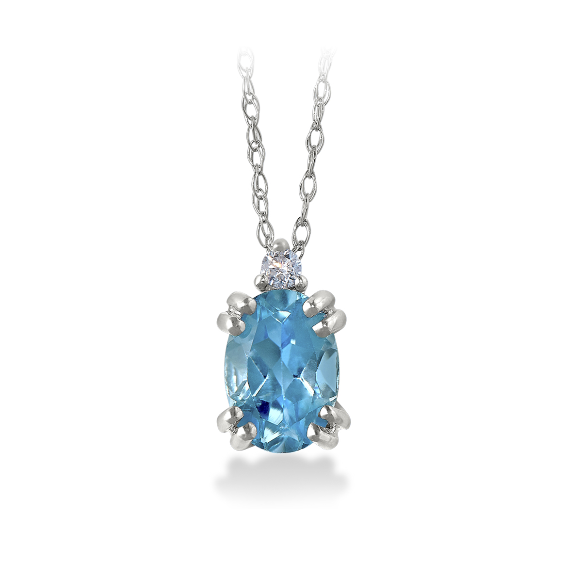 White Gold Oval Genuine Blue Topaz and Diamond Pendant