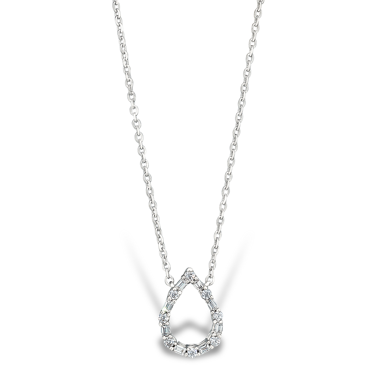 White Gold Pear-Shape Necklace with Accent Diamonds on Chain: 0.20 CTTW Diamond