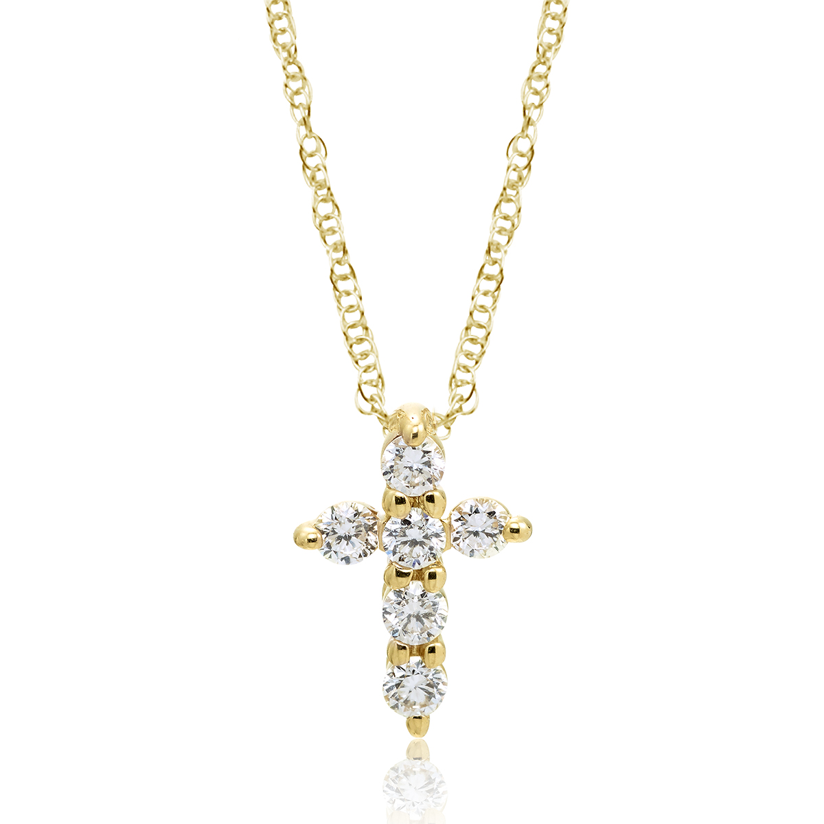 Yellow Gold, Diamond Cross Pendant: 0.12 CTTW Diamond