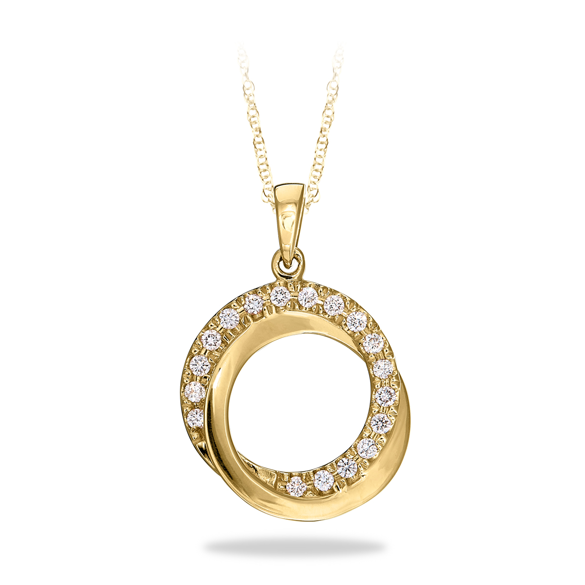 Yellow Gold, Diamond Circle Twist Pendant: 0.14 CTTW Diamond