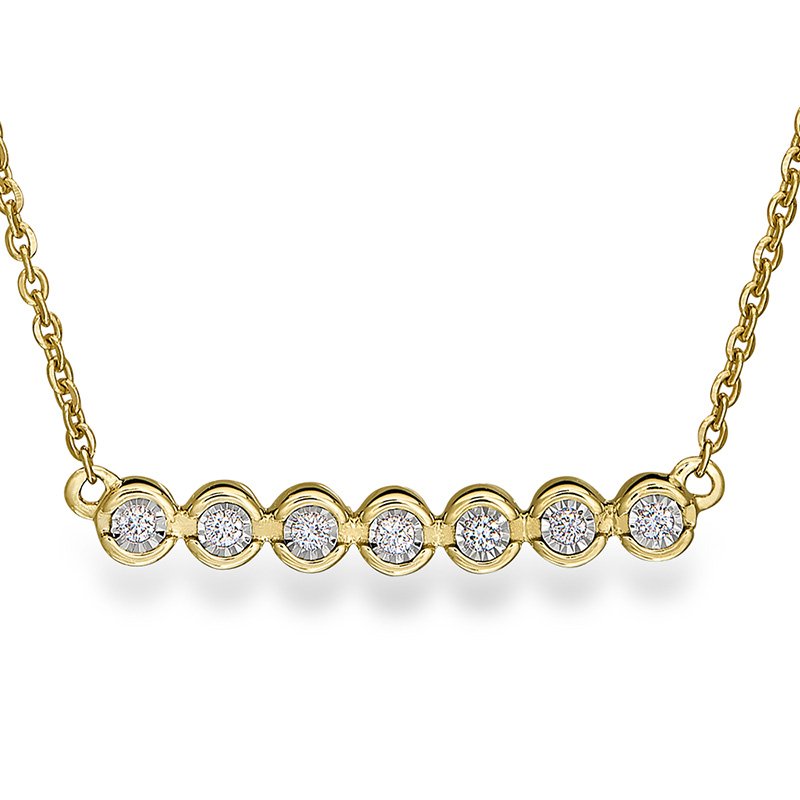 Yellow Gold Diamond Illusion Horizontal Necklace: 0.11CTTW Diamond