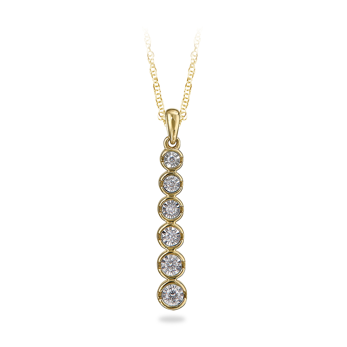 Yellow Gold Diamond Illusion Vertical Pendant: 0.11CTTW Diamond