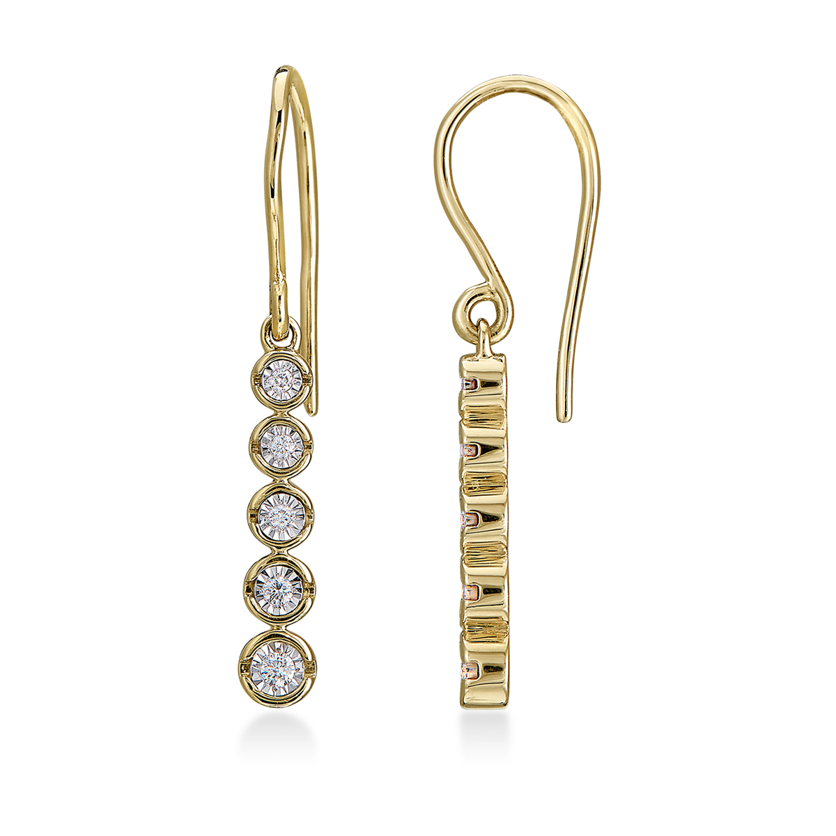 14KT Yellow Gold and Round Diamond Dangle Earrings: 0.10 CTTW Diamonds