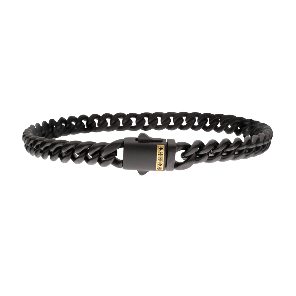 Men's 8mm Black IP Steel Matte Finish Miami Cuban Chain bracelet with Genuine Black Sapphire gems