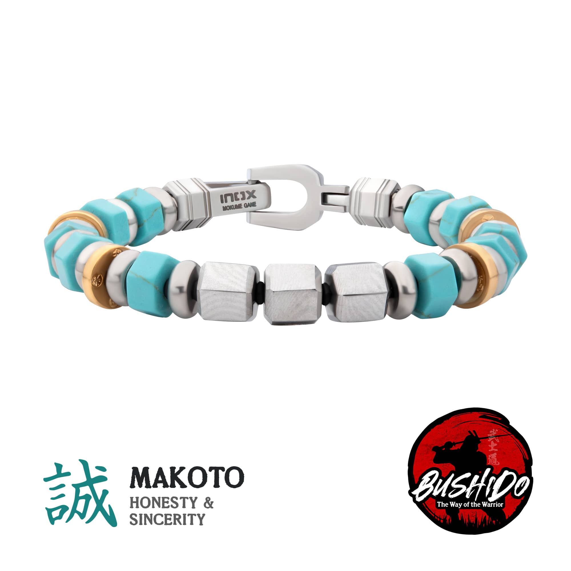 Mokume Gane and Turquoise Beads Bushido Virtue Bracelet