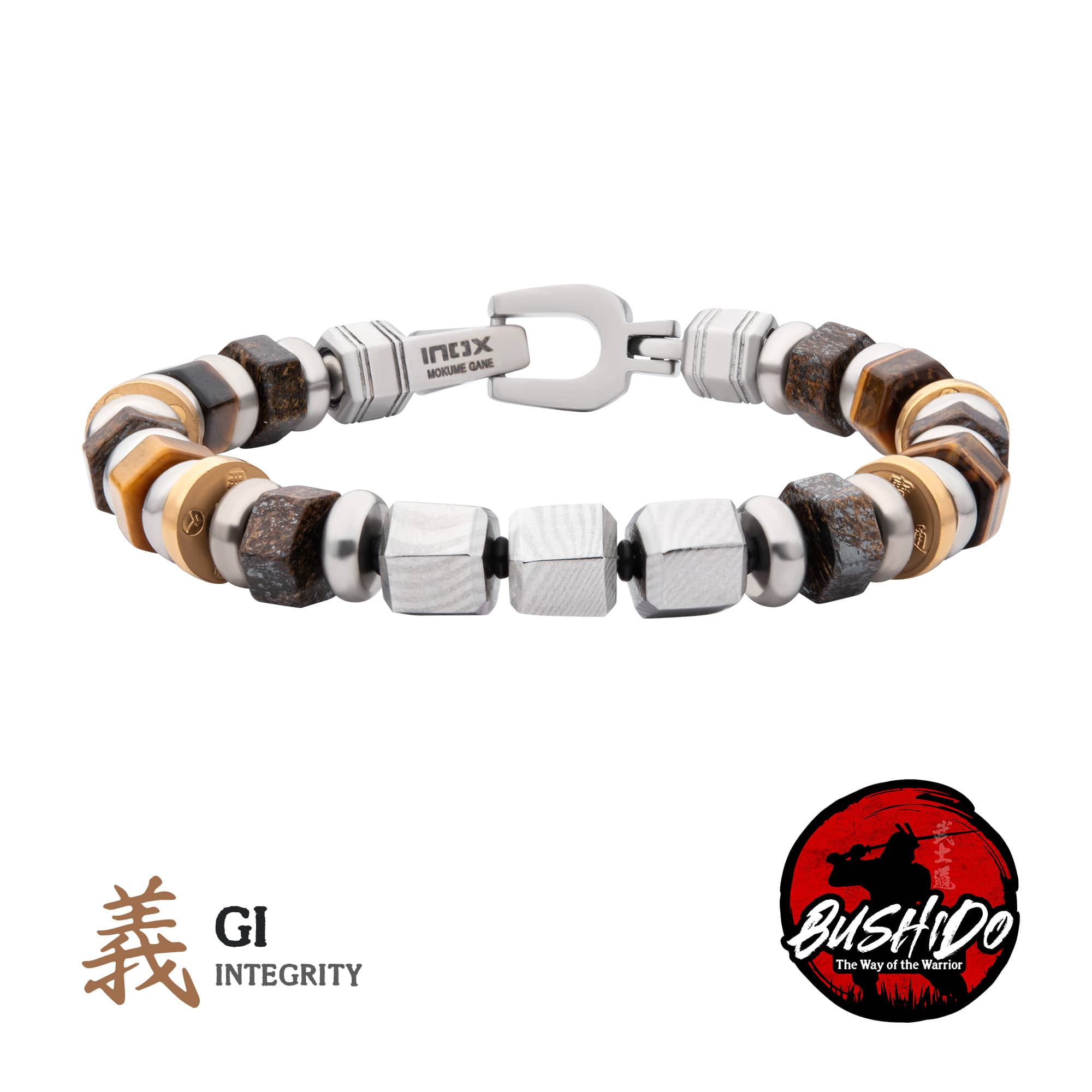 Mokume Gane, Bronzite and Tiger's Eye Beads Bushido Virtue Bracelet