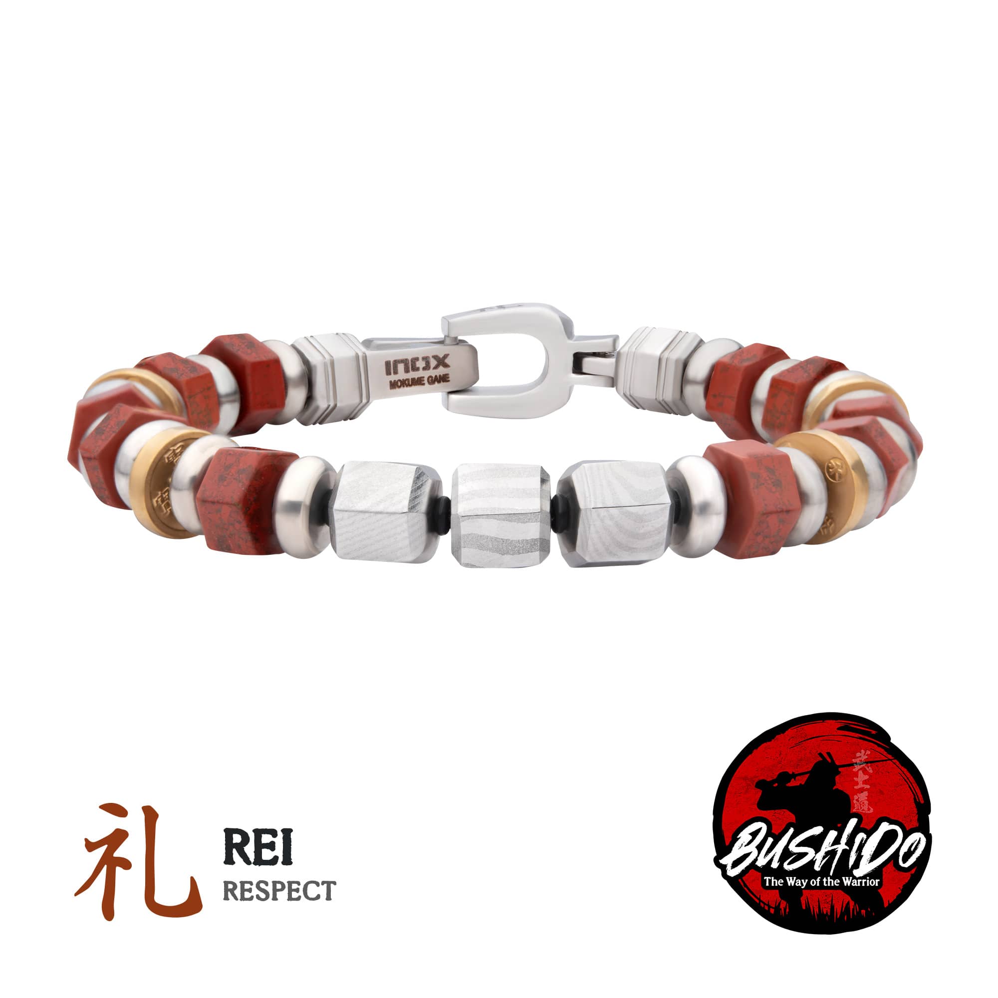 Mokume Gane and Red Jasper Beads Bushido Virtue Bracelet