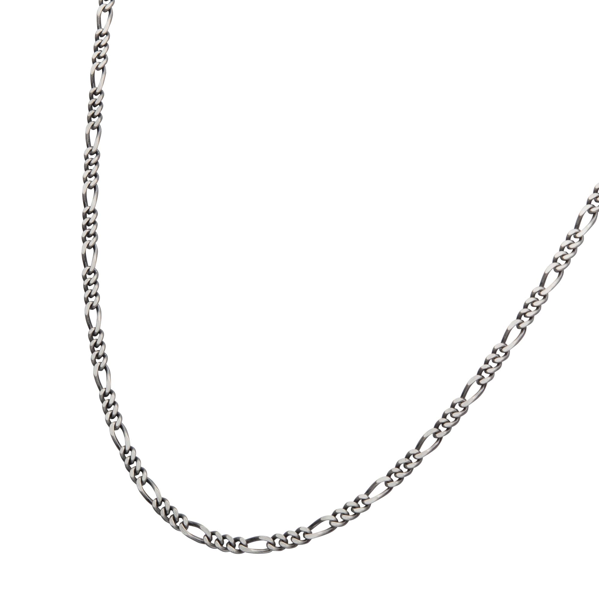 Men's 3.6 925 Sterling Silver Black Rhodium Plated Brushed Satin Finish Figaro Chain Necklace with Flat Lobster Claw Clasp